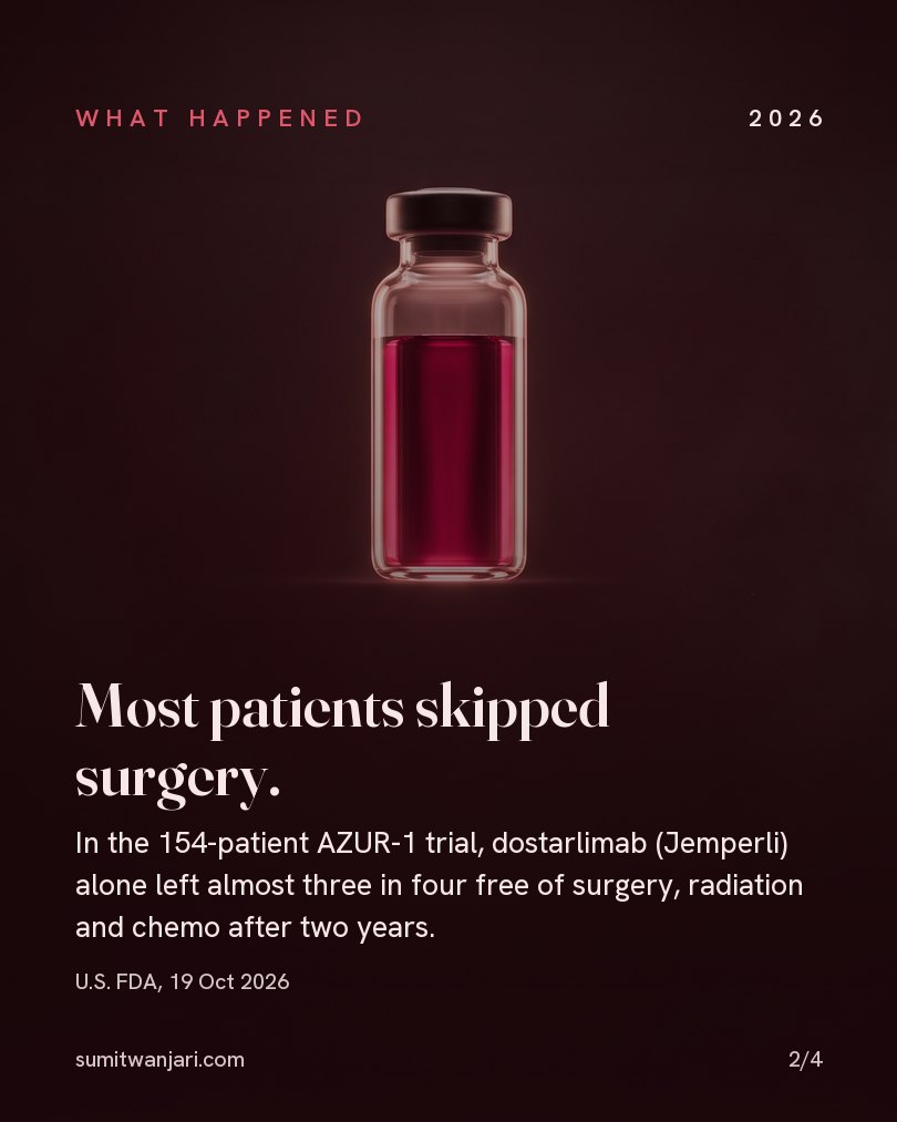 Most patients skipped surgery — in the 154-patient AZUR-1 trial, almost three in four needed no surgery, radiation or chemotherapy after two years