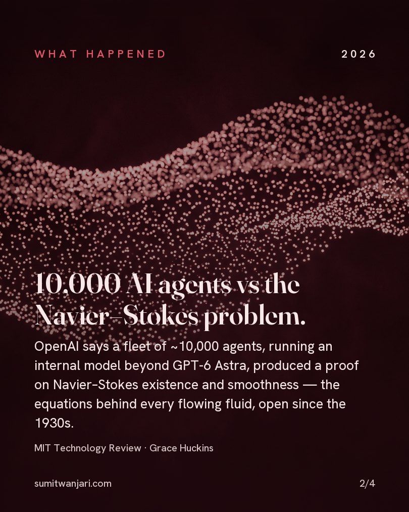 10,000 AI agents vs the Navier–Stokes problem — an internal model beyond GPT-6 Astra produced a proof on the equations behind every flowing fluid