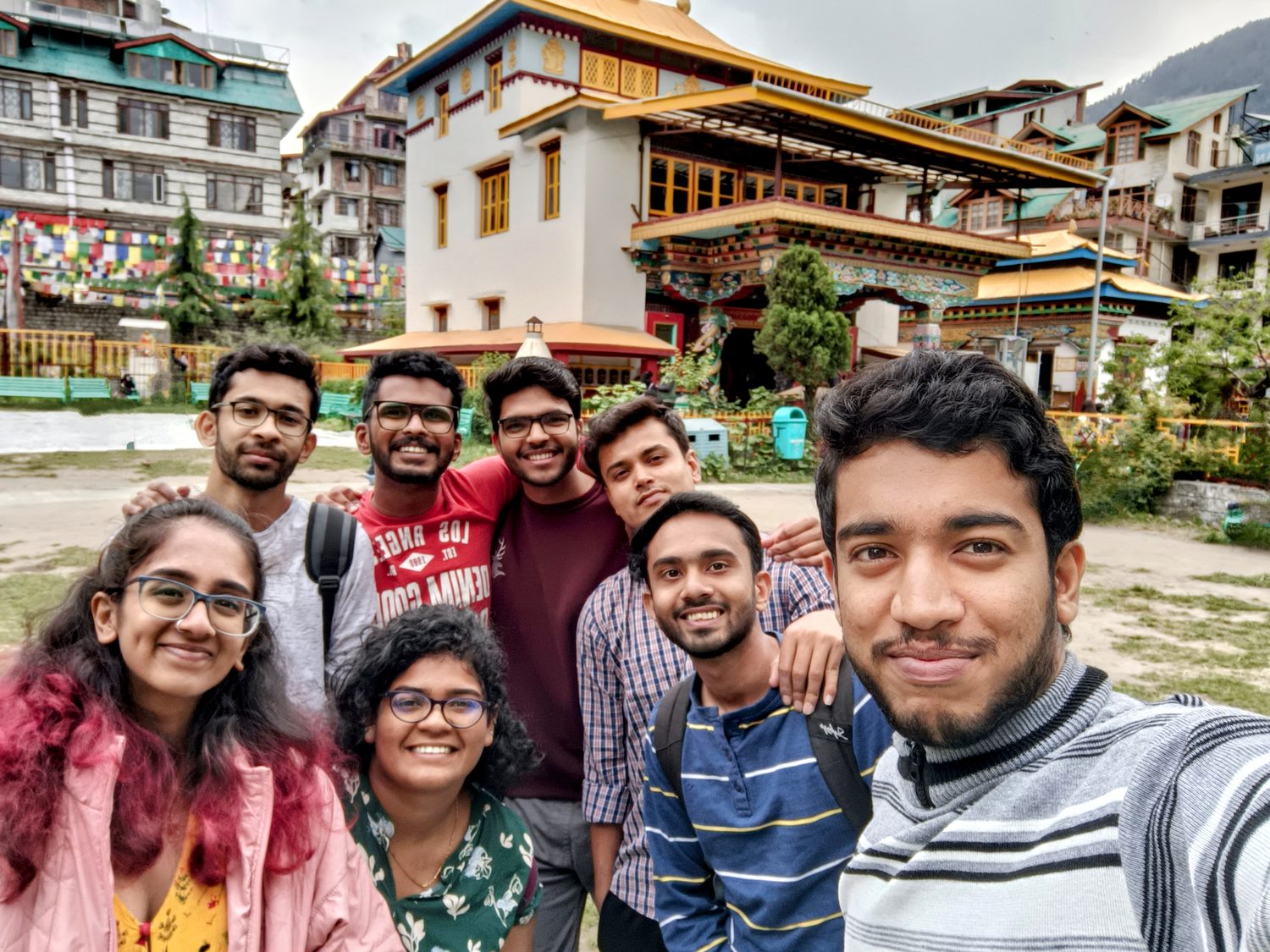 Sumit and friends at a mountain monastery.